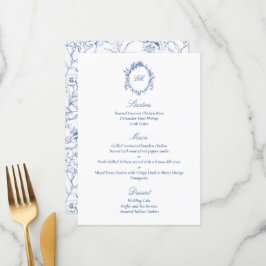 Menú Sofisticado Boda de Chinoiserie azul botánico