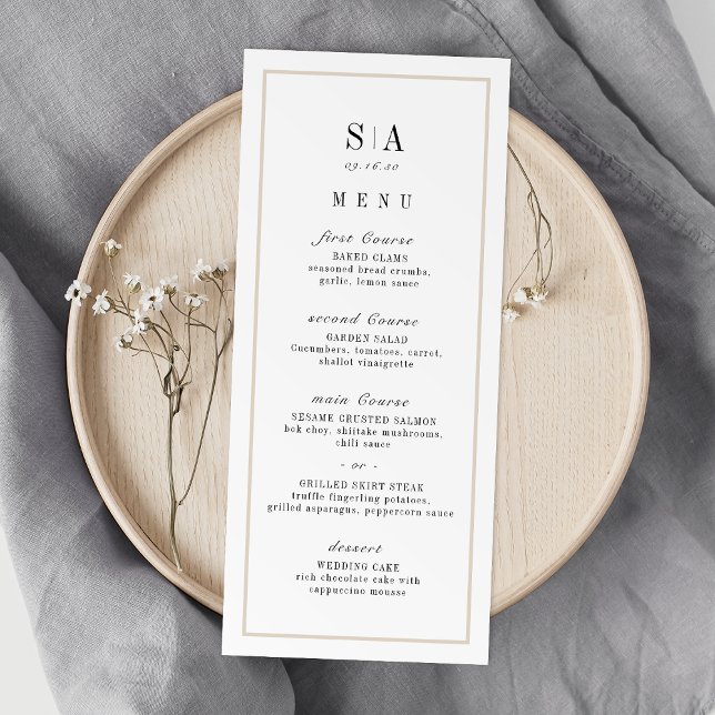 Menú Sofisticado boda minimalista en monograma (Sophisticated monogram minimalist wedding menu)