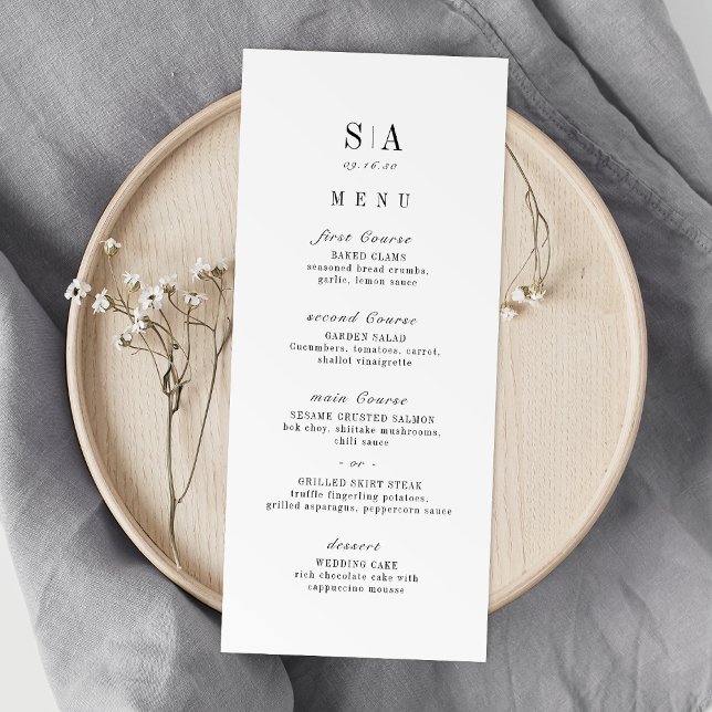 Menú Sofisticado boda minimalista en monograma (Sophisticated monogram minimalist wedding menu)