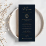 Menú Sol celeste y luna<br><div class="desc">Diseñada para coordinarse con nuestra colección mística celestial, esta tarjeta de menú boda de personalizable única cuenta con magníficos elementos celestes dorados en un fondo marino oscuro. Para una personalización más avanzada de este diseño, por ejemplo, cambiar el diseño, el tamaño de letra o el tamaño del texto, haga clic...</div>