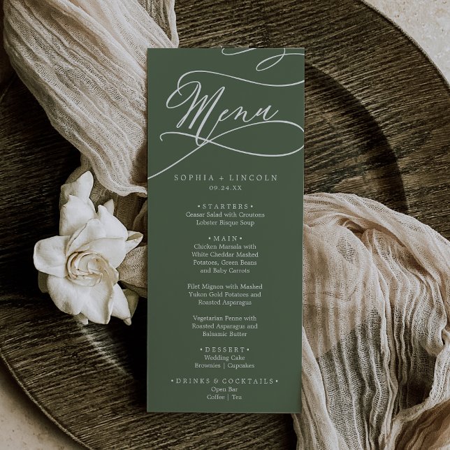 Menú SOPHIA Rústico Boda Verde de Oliva de Woodland (SOPHIA Rustic Woodland Olive Green Wedding Menu)