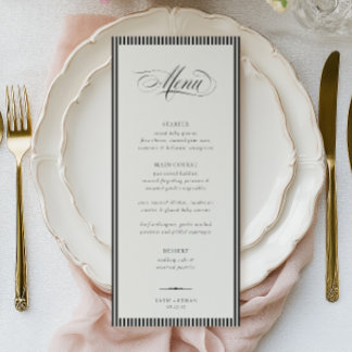 Menú STATELY Calligraphy Stripes Wedding