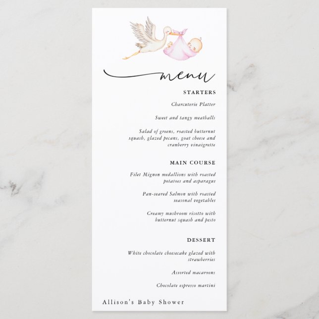 Menú Stork Baby Shower (Anverso)