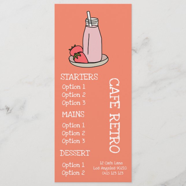 Menú Strawberry Milkshake retro cafe (Anverso)