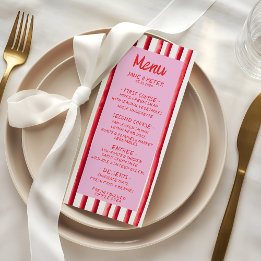 Menú Striped Pink & Red Handwriting Wedding