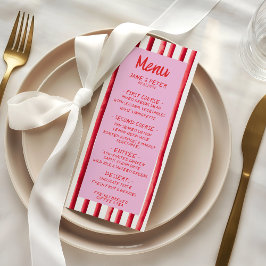 Menú Striped Pink & Red Handwriting Wedding