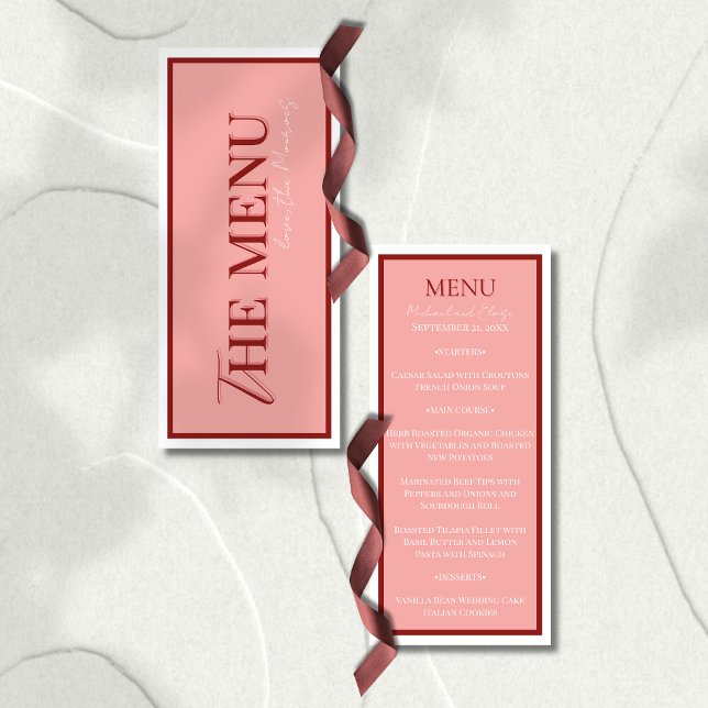 Menú Stylish Contemporary Pink and Red Wedding (Elevate your reception table with this Stylish Contemporary Pink and Red Wedding Menu!)