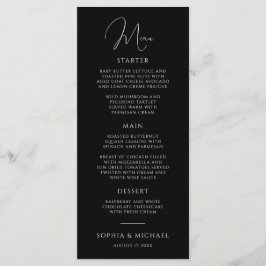 Menú Stylish Modern Script Black And White Wedding