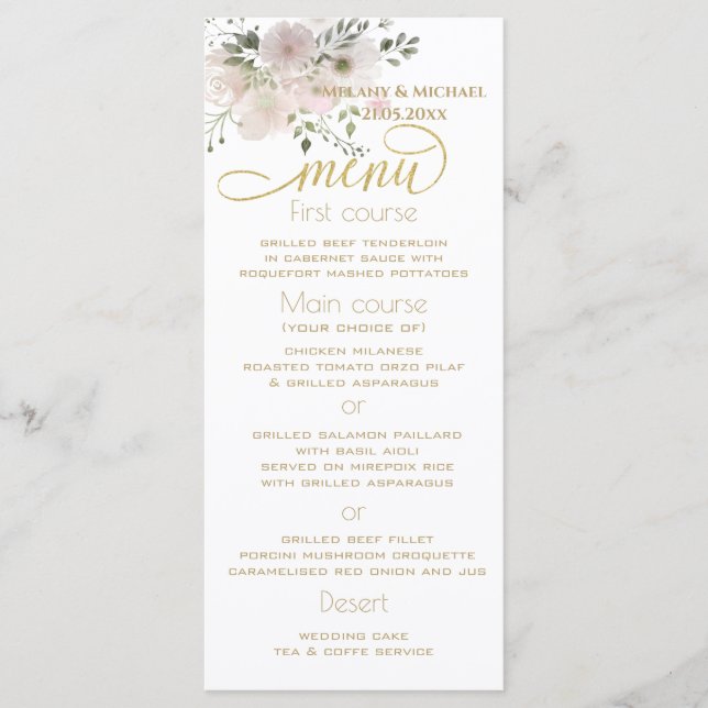 Menú Suave boho romántico suave floral acuarela rosa (Anverso)