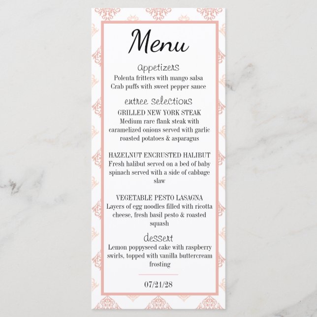 Menú Suave Rubor de Melocotón Damask (Anverso)