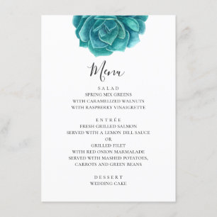Menú Suculento azul acuarela. boda verde azulado. Botán