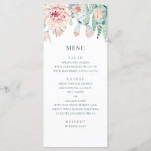 Menú Suculentos bodas acuarelas. Cactus florales rosado