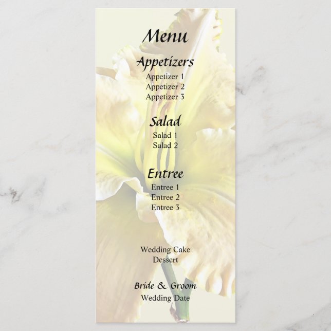 Menú Suministros de Boda de Lily del Día Amarillo (Anverso)