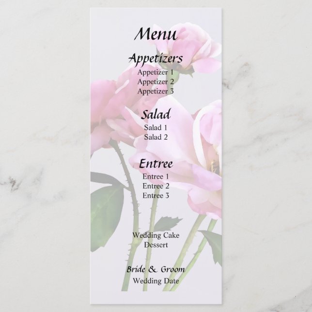 Menú Suministros de boda de Rosas Miniatura Rosadas (Anverso)