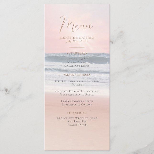 Menú Sunset Beach Wedding | Seaside Beach Wedding (Anverso)