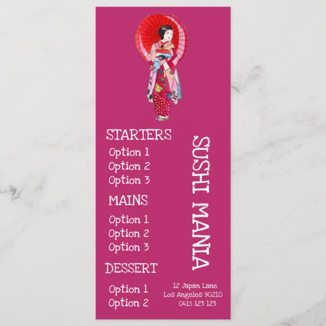 Menú sushi de restaurante japonés de sushi (Anverso)