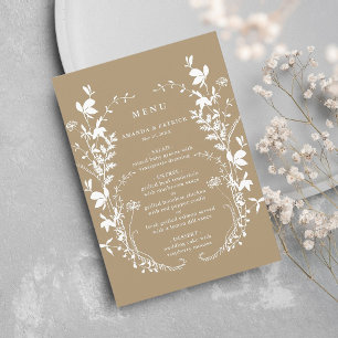 Menú Tan Wildflower Silhouette Wreath Boda