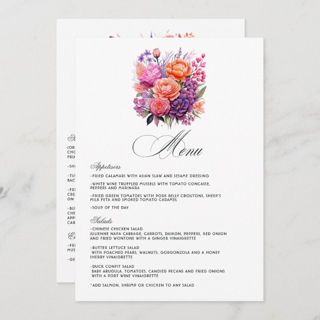 Menú Tangerina, rosa caliente y púrpura real (Anverso / Reverso)