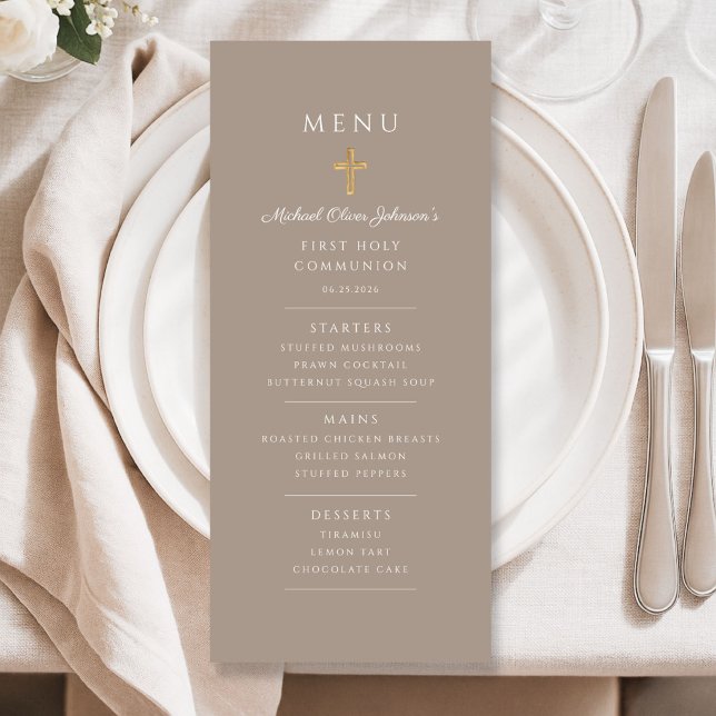 Menú Taupe Boy First Communion (Taupe Boy First Communion Menu)