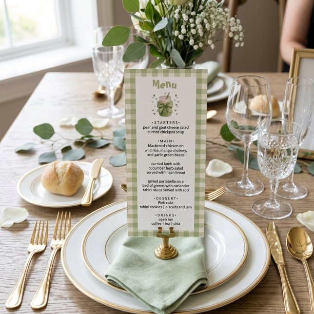 Menú Te Amamos Tanto Matcha Verde Gingham Corazones (Subido por el creador)