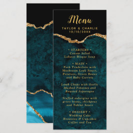 Menú Teal Blue and Gold Agate Marble Wedding