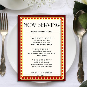 Menú Teatro de cine retro Marquee Rótulo Boda rojo