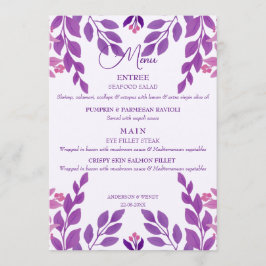 Menú Tema Boda de hojas moradas
