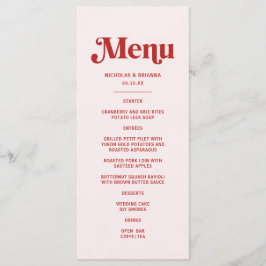 Menú Tema de boda moderno rojo y rosa