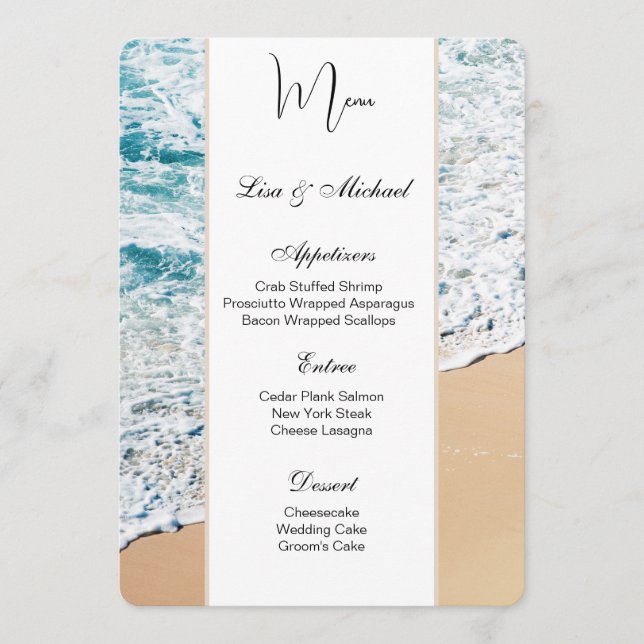 Menú Tema de playa de la carta del boda (Anverso)