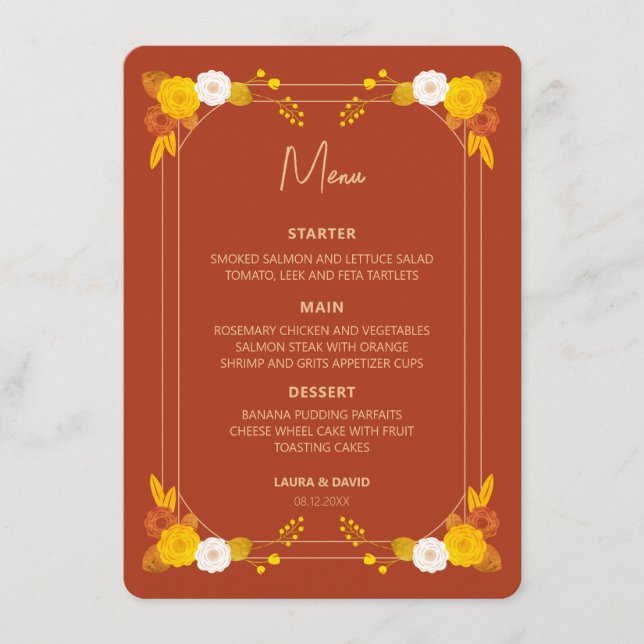 Menú Tema del Boda clásico (Anverso)