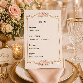 Menú Tema Rococó Elegante Boda Rosa Pálido