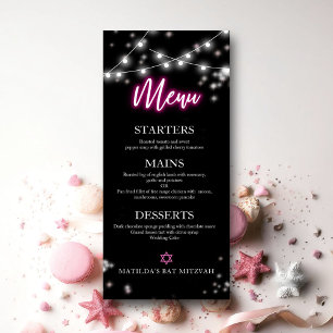 Menú temático de neón rosa intenso para Bat Mitzva