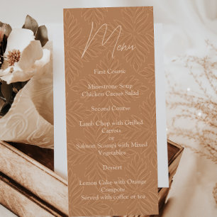 Menú Terracota bohemia Boda Minimalista moderno