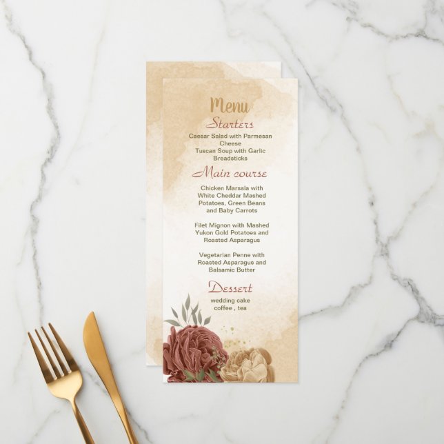 Menú terracota color tierra boda de vegetación floral (Anverso/Reverso In Situ)