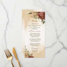 Menú terracota color tierra boda de vegetación floral