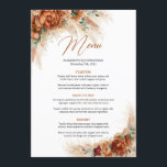 Menú Terracota de moda floral pampas pasto eucalipto<br><div class="desc">Terracota de moda floral pampas pasto eucalipto menú boda para la cena Este moderno y popular diseño es perfecto para eventos de estilo boho o tropical. Se presenta diseño acuarela pampas pintadas a mano juntar hojas de palma secas mezcladas con flores de terracota y rosas naranjas quemados mixtos y rosas...</div>