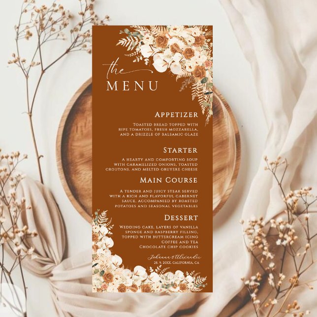 Menú Terracotta Boho Pampas Grass Floral Boda (Subido por el creador)