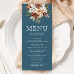 Menú Terracotta Floral Flor silvestre Dusty Azul Boda<br><div class="desc">Carta elegante con hermosas flores silvestres rústicas y tipografía moderna.</div>