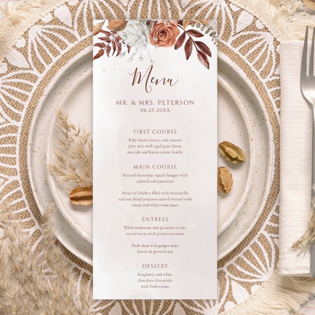 Menú Terracotta Flores de óxido Boho Fall Boda (Subido por el creador)