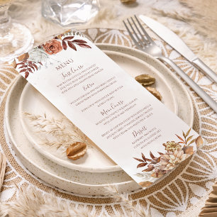 Menú Terracotta Flores de óxido Boho Fall Boda