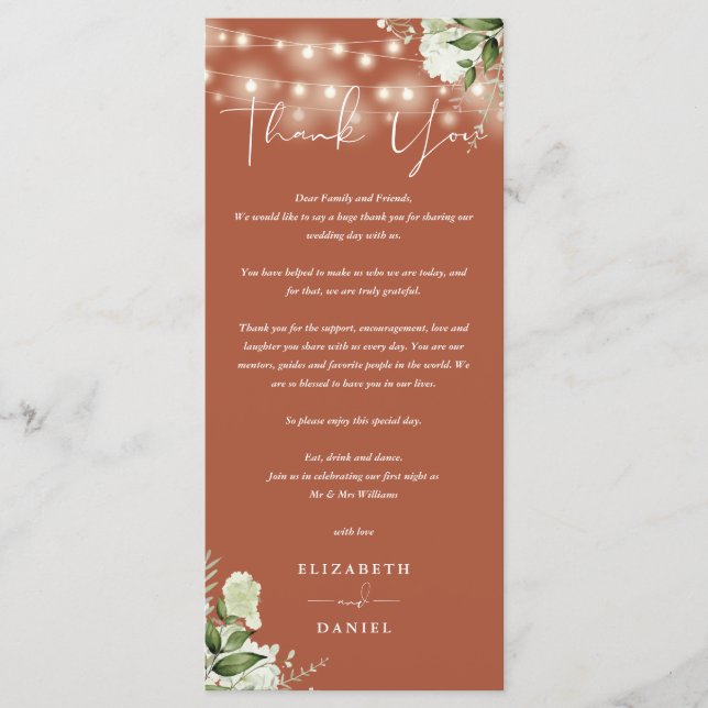 Menú Terracotta Greenery Boda Gracias por colocar tarje (Anverso)