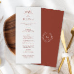 Menú Terracotta Monograma Boda<br><div class="desc">Mejore su recepción con nuestra tarjeta de menú de Bodas de Monograma de Terracota. Con un diseño sencillo pero sofisticado con el monograma y las flores silvestres, esta carta le da un toque de belleza intemporal a su escapada. Guíe a sus huéspedes con una experiencia culinaria memorable con esta elegante...</div>