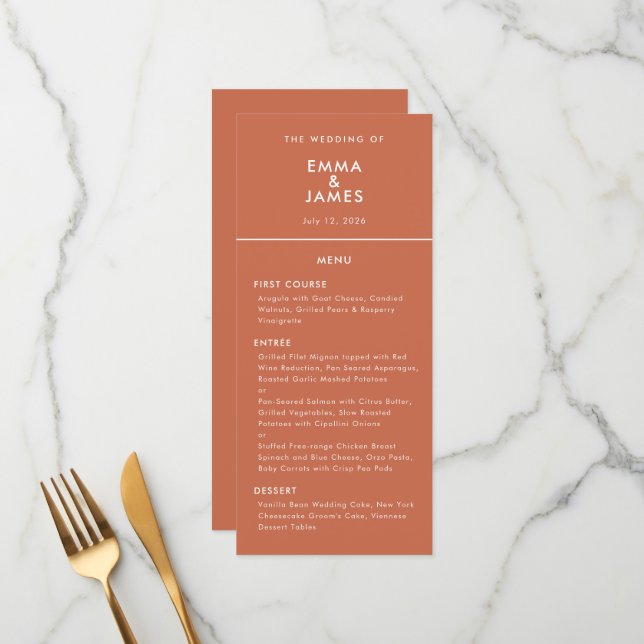 Menú Terracotta Reverse Ampersand Boda | Elegante (Anverso/Reverso In Situ)