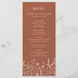 Menú Terracotta Rustic Floral Fall Wildflower Boda