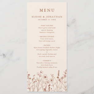 Menú Terracotta Rustic Floral Fall Wildflower Boda
