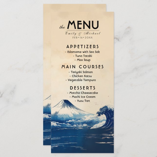 Menú + texto encantador Armonía japonesa con Fuji (Anverso / Reverso)