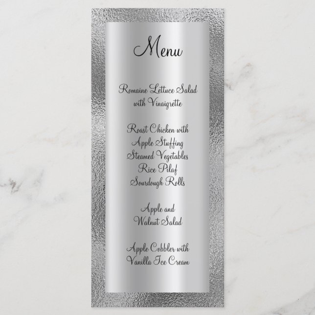 Menú Textura de plata falsa brillante y hoja de satín (Anverso)
