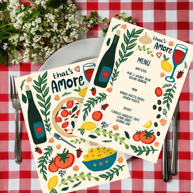 Menú That's Amore Italian Food Love Whimsical CUSTOM (That's Amore Italian Food Love Whimsical CUSTOM Wedding Engagement Shower Menu
)