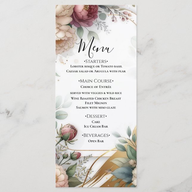 Menú The Gilded Secret Garden Floral Glam Wedding  (Anverso)