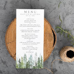 Menú The Watercolor Pine Tree Forest Wedding Collection<br><div class="desc">Celebrate in style with these stylish and very trendy wedding menu cards. This design is easy to personalize with your special event wording and your guests will be thrilled when they see these fabulous menus.</div>